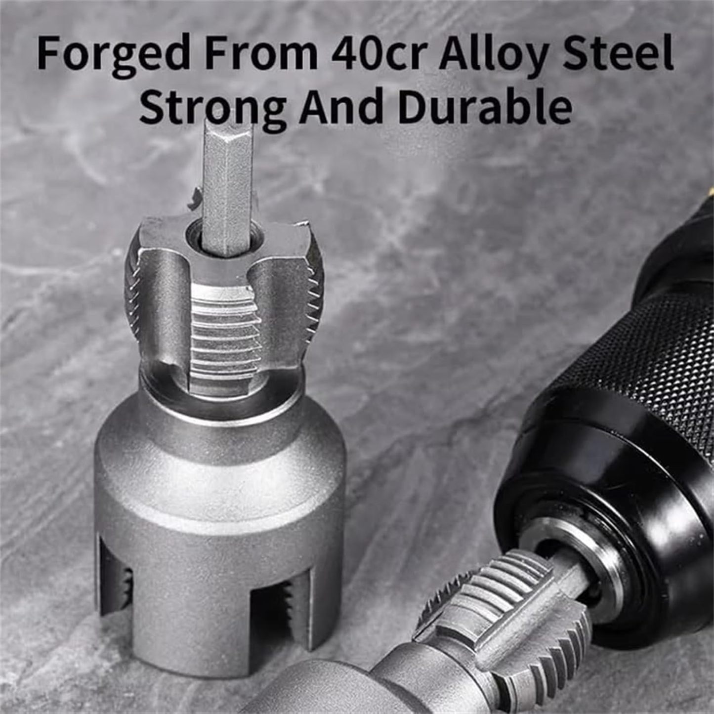 Integrated Internal & External Pipe Threading Tool, Electric Drill Compatible 2-in-1 PVC Pipe Threader Kit with Various Die Sizes (1/2 3/4 NPT) for Plumbing Repairs (1/2in+3/4in)