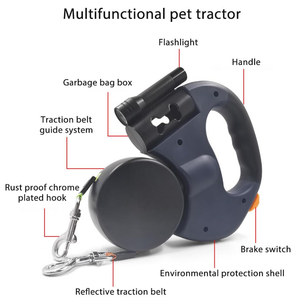 Topumt Retractable Dog Leash with Flashlight for Dogs