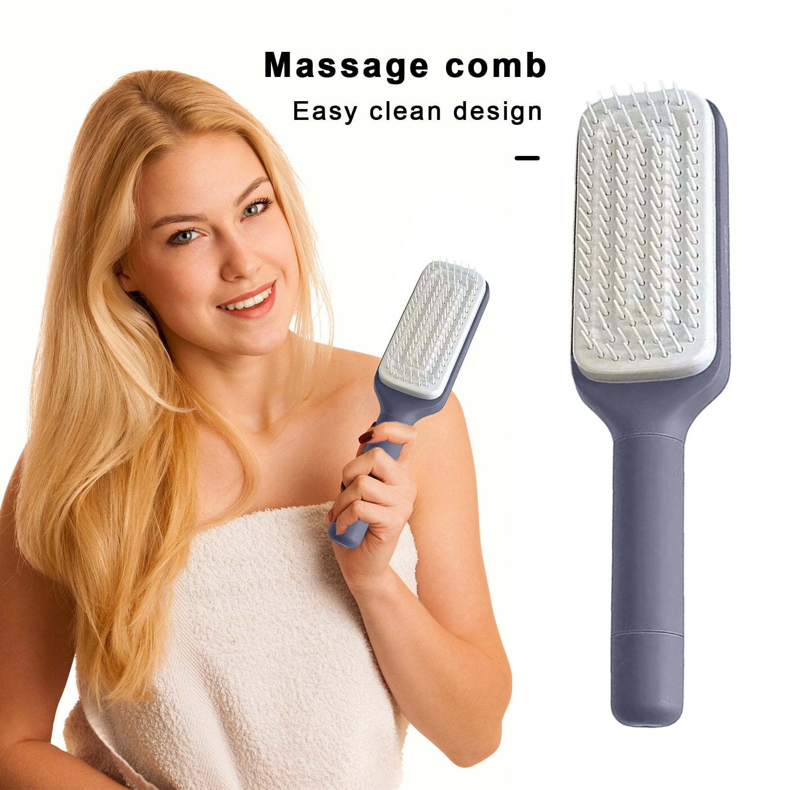 Rotating Comb Massage Comb One-key Self Hair Brush with Long Handle Anti-static Scalp Massage Hair Comb Women Hairdressing Retractable Comb Home Purple