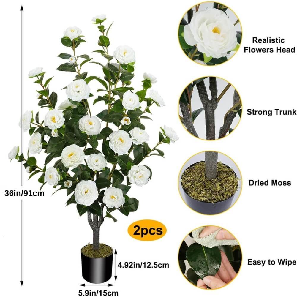 36” Artificial Camellia Trees (Set of 2)
