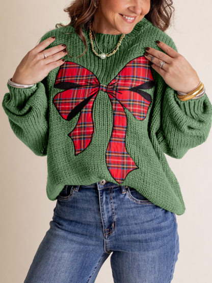 Pinch Me Christmas Plaid Bow Sweater
