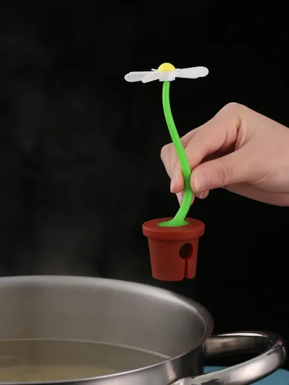Silicone Overflow Preventer,Spill-Proof Steam Releaser Pot Lid Lifts,Cartoon Small Flower Anti-Overflow Rack Cooking Tools