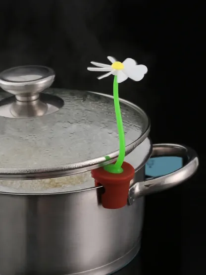 Silicone Overflow Preventer,Spill-Proof Steam Releaser Pot Lid Lifts,Cartoon Small Flower Anti-Overflow Rack Cooking Tools