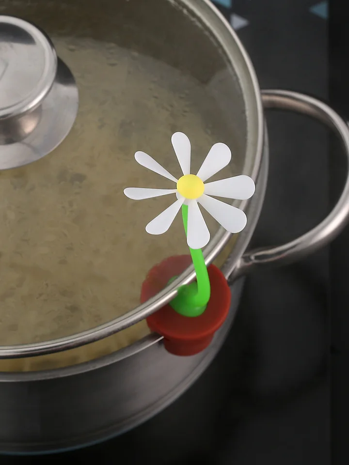 Silicone Overflow Preventer,Spill-Proof Steam Releaser Pot Lid Lifts,Cartoon Small Flower Anti-Overflow Rack Cooking Tools
