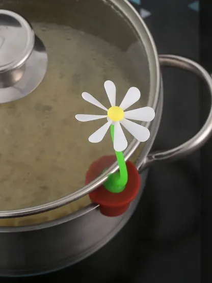 Silicone Overflow Preventer,Spill-Proof Steam Releaser Pot Lid Lifts,Cartoon Small Flower Anti-Overflow Rack Cooking Tools