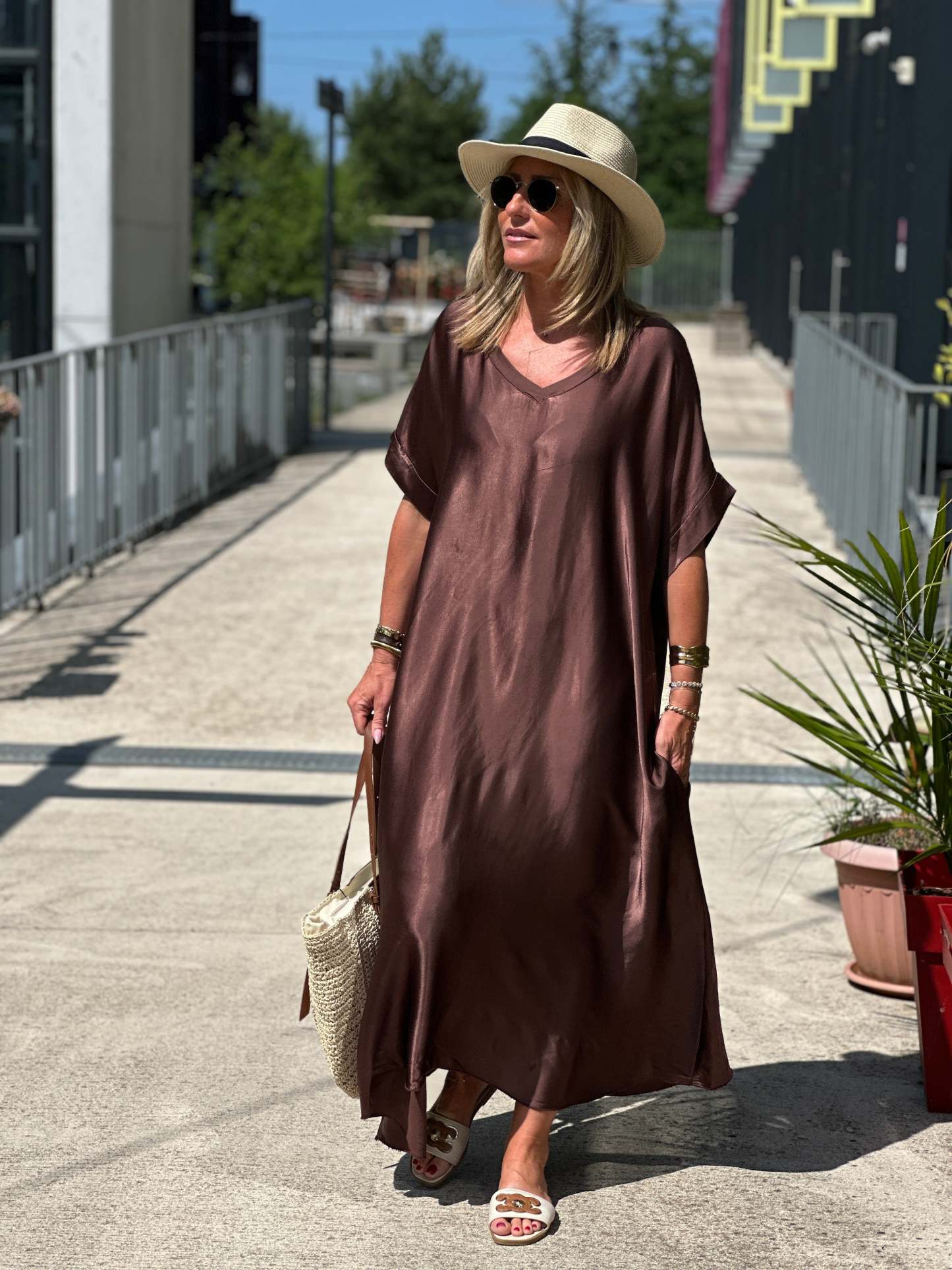 Oversized silk effect dress