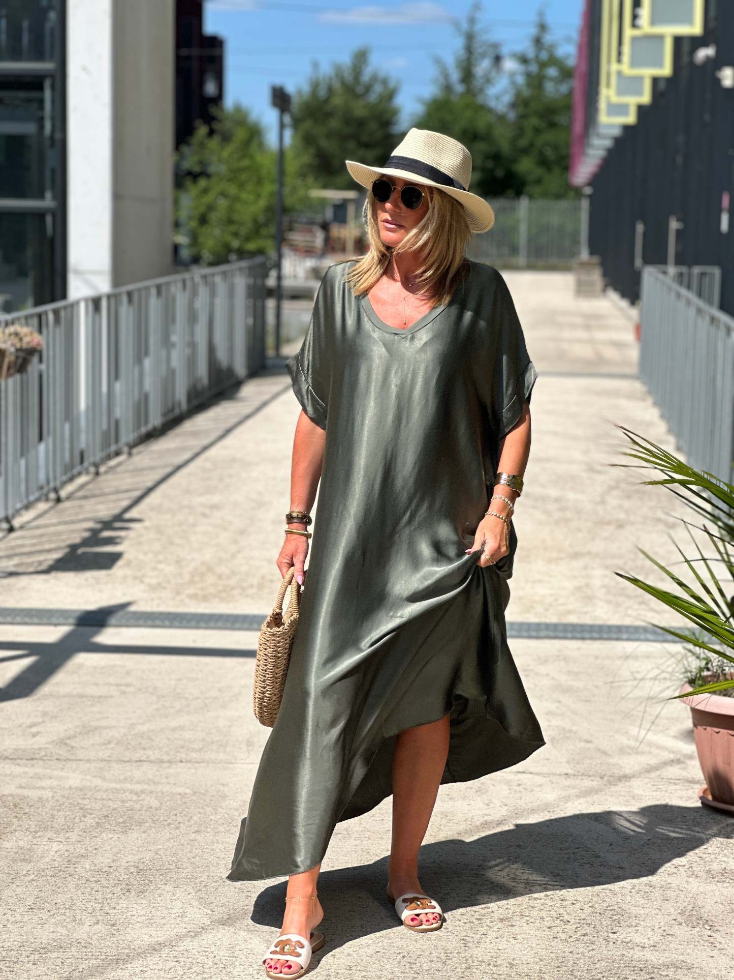 Oversized silk effect dress