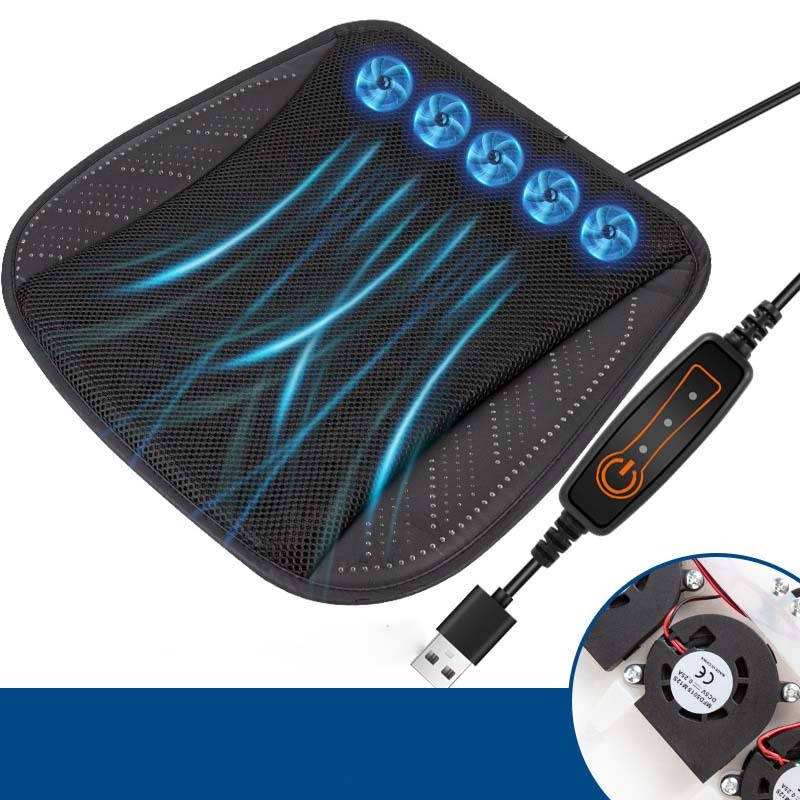 Ergonomic Cooling Gel Seat Cushion with Turbo Fan - Summer Car Seat Ventilation System for Hot Weather & Road Trips