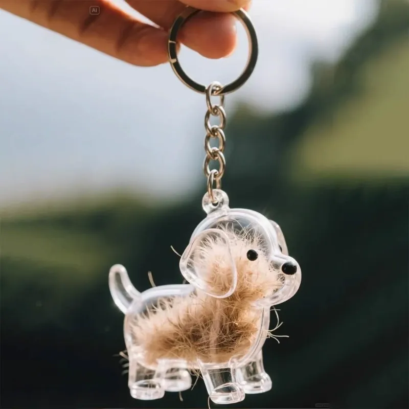 Dog Hair Collector Keychain Bag Charm Memorial Storage Box Sentimental