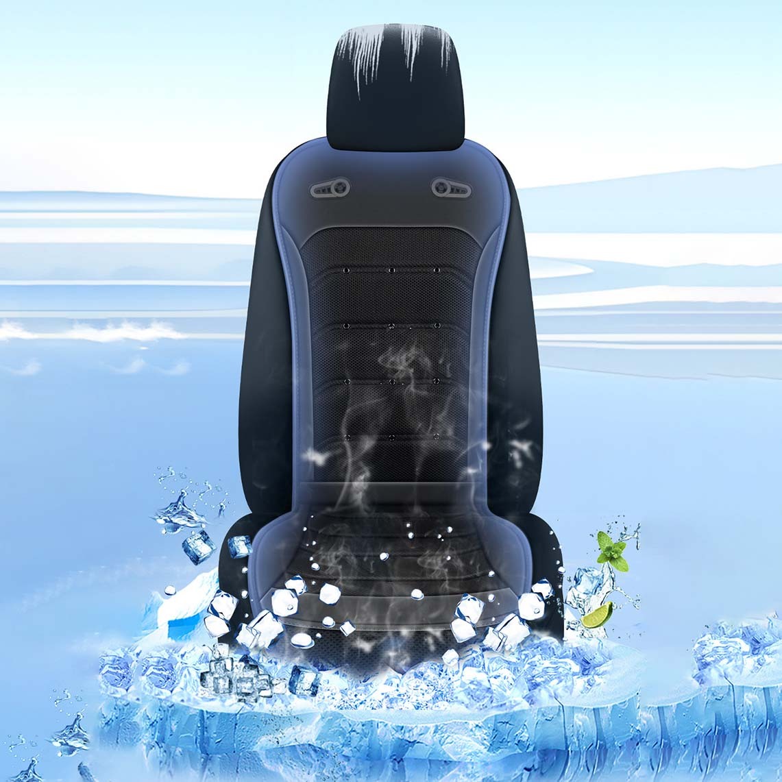 Ergonomic Cooling Gel Seat Cushion with Turbo Fan - Summer Car Seat Ventilation System for Hot Weather & Road Trips