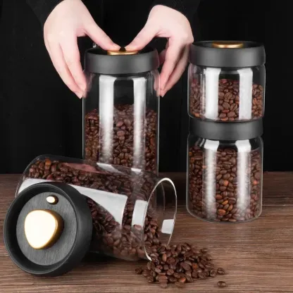 HOT 500ml Vacuum Sealed Jug Coffee Beans Glass Airtight Canister Food Grains Candy Keep Fresh Storage Jar Kitchen Accessories