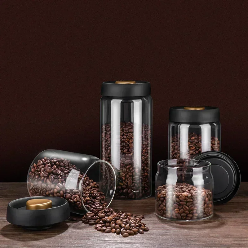 HOT 500ml Vacuum Sealed Jug Coffee Beans Glass Airtight Canister Food Grains Candy Keep Fresh Storage Jar Kitchen Accessories