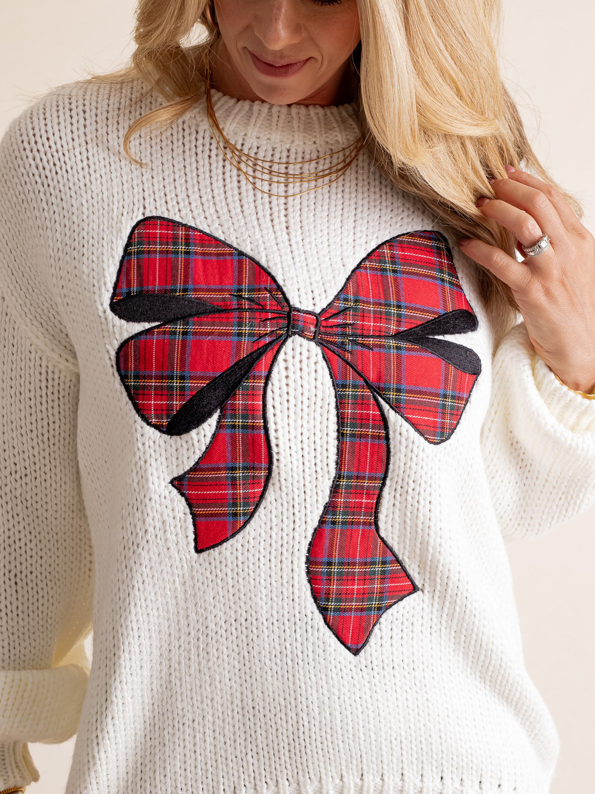 Pinch Me Christmas Plaid Bow Sweater