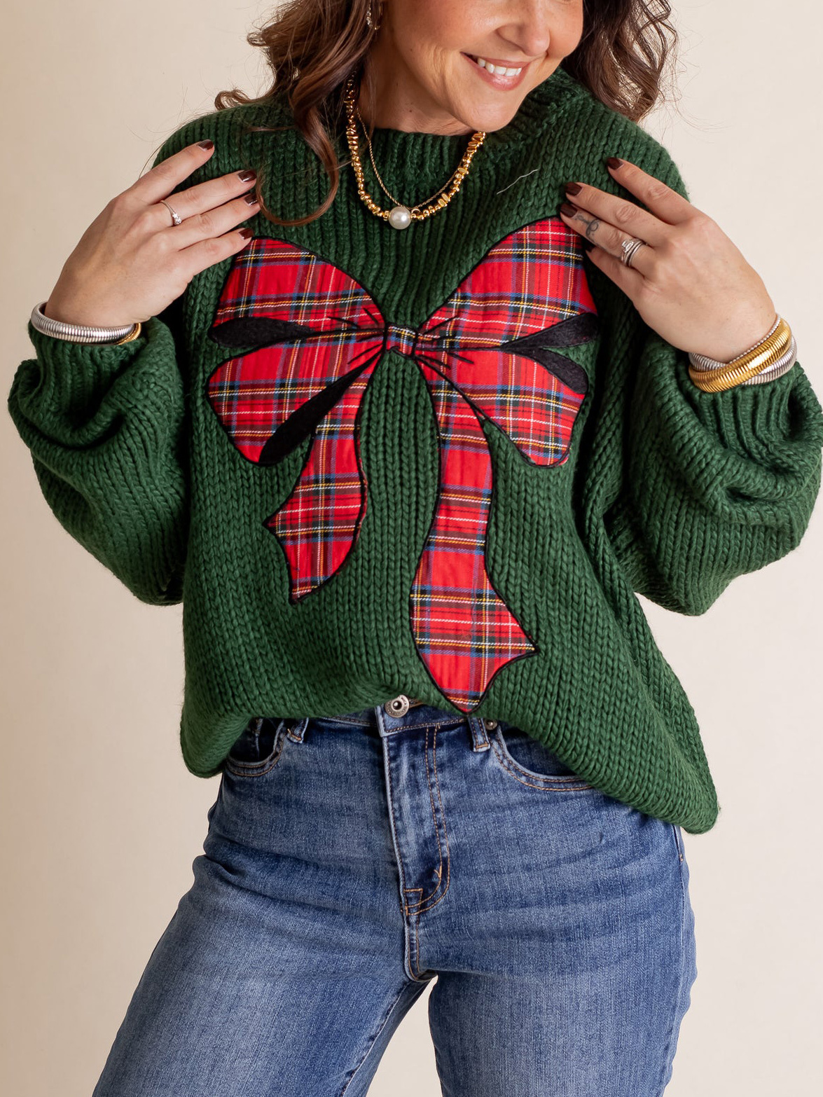 Pinch Me Christmas Plaid Bow Sweater