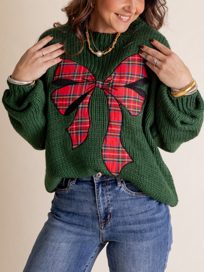 Pinch Me Christmas Plaid Bow Sweater