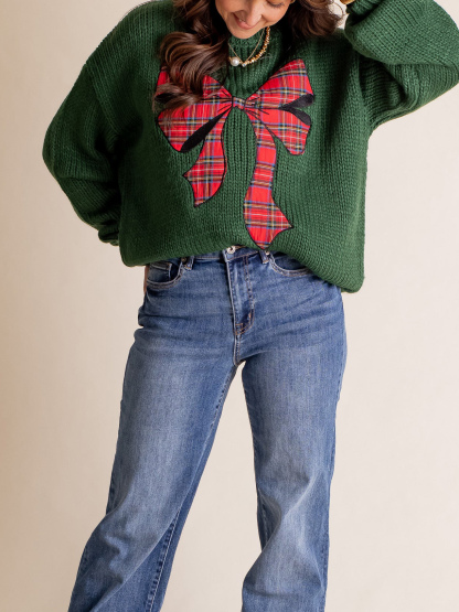 Pinch Me Christmas Plaid Bow Sweater