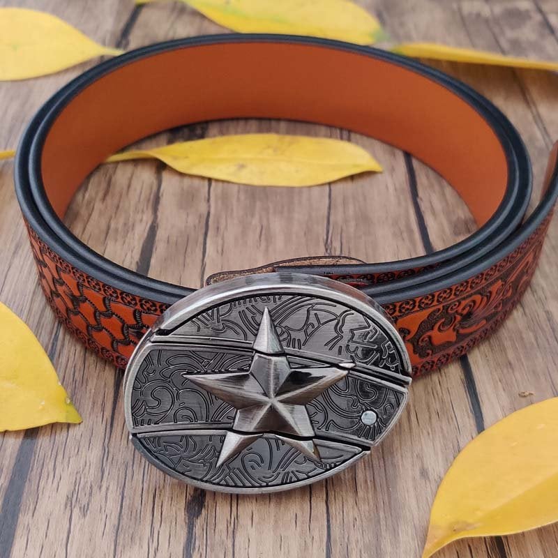🔥Last Day 50% Off🔥Fashion Punk Hidden Folding Knife Buckle Genuine Leather Belt