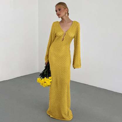 Crochet Fishtail Flare Sleeve Maxi Dress