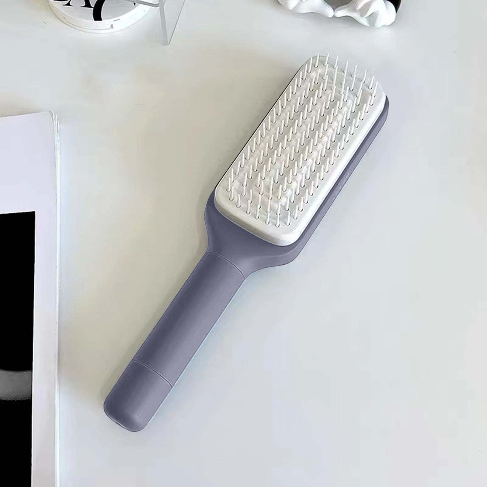 Rotating Comb Massage Comb One-key Self Hair Brush with Long Handle Anti-static Scalp Massage Hair Comb Women Hairdressing Retractable Comb Home Purple