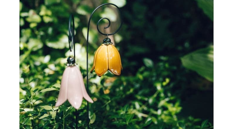 Ceramic bellflower - handmade ceramic flower for gift, creative decoration for garden and home - incl. with the stem