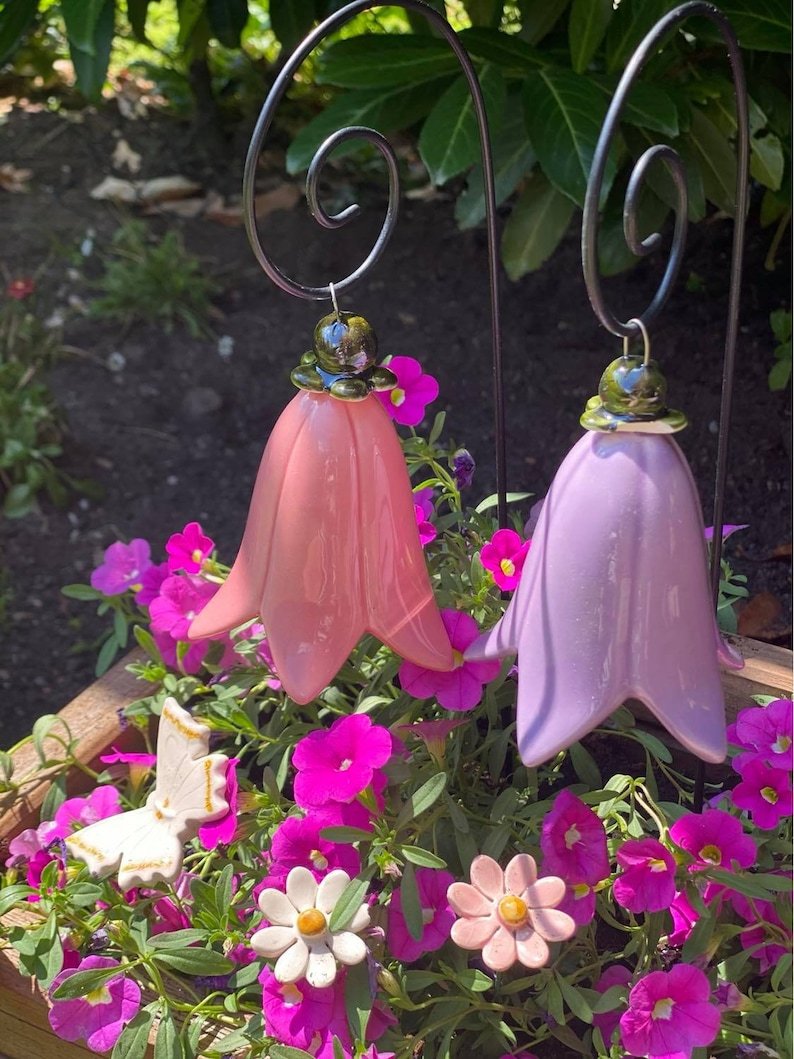 Ceramic bellflower - handmade ceramic flower for gift, creative decoration for garden and home - incl. with the stem