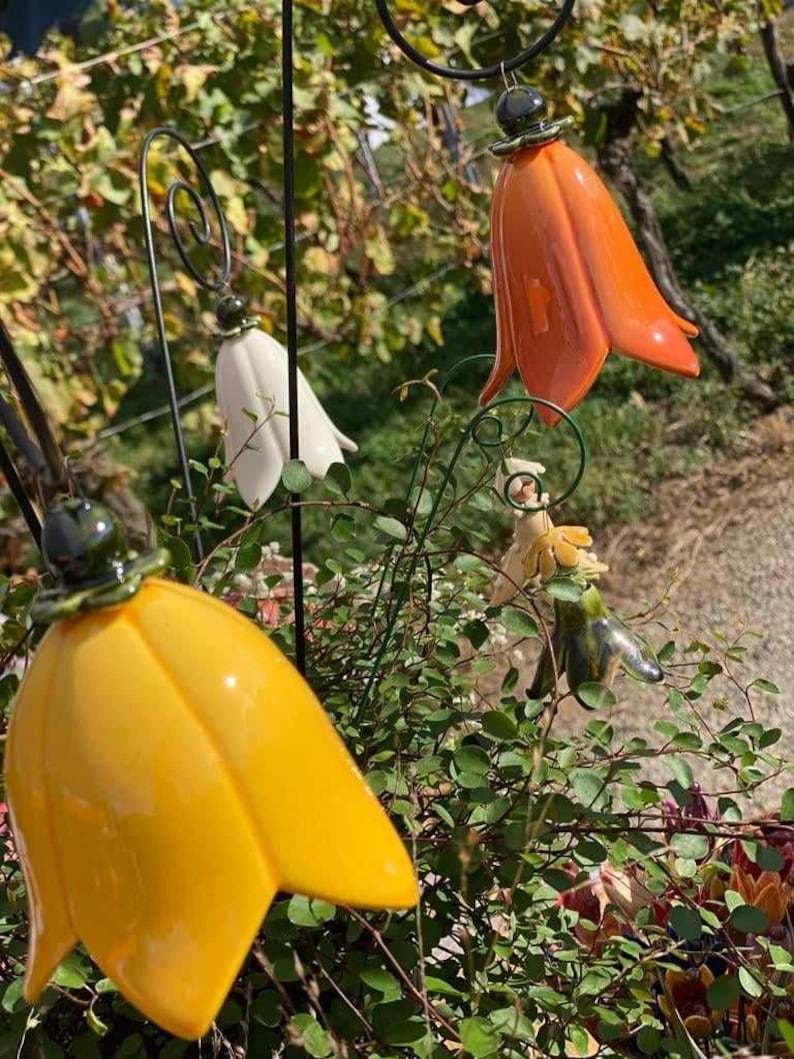 Ceramic bellflower - handmade ceramic flower for gift, creative decoration for garden and home - incl. with the stem