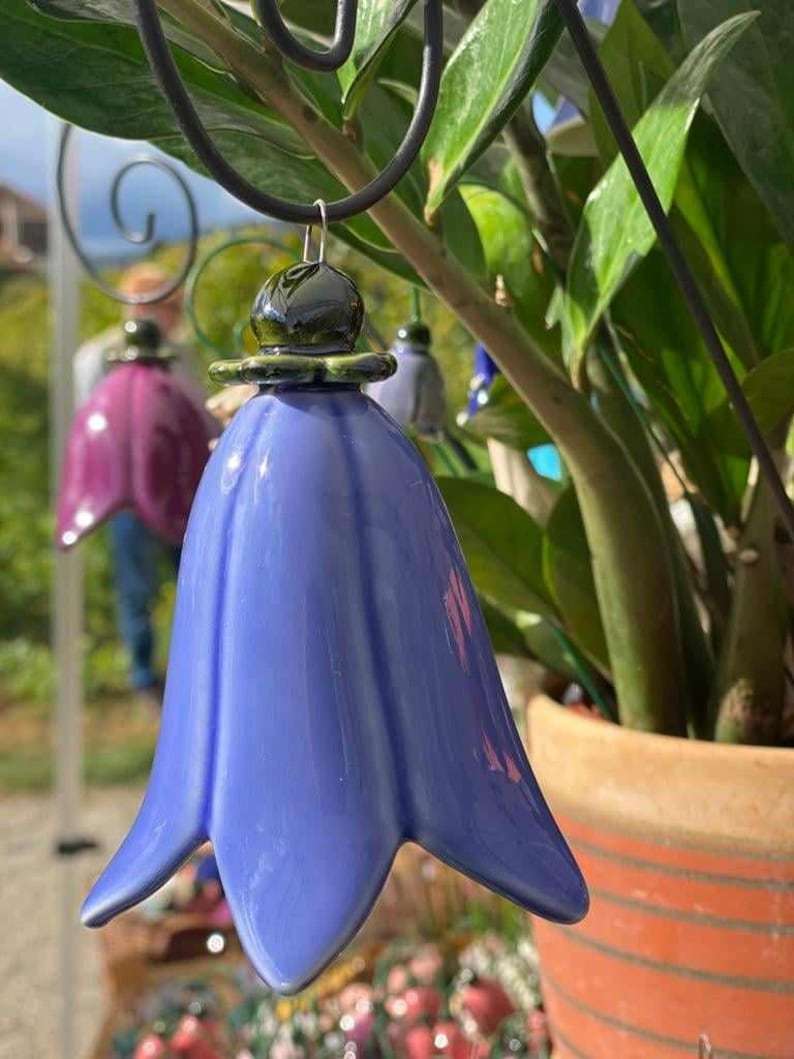 Ceramic bellflower - handmade ceramic flower for gift, creative decoration for garden and home - incl. with the stem