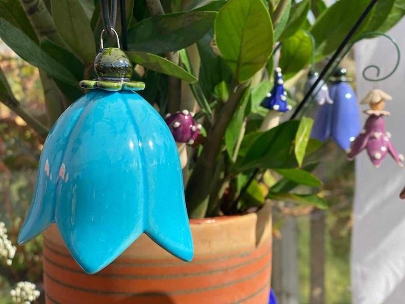 Ceramic bellflower - handmade ceramic flower for gift, creative decoration for garden and home - incl. with the stem