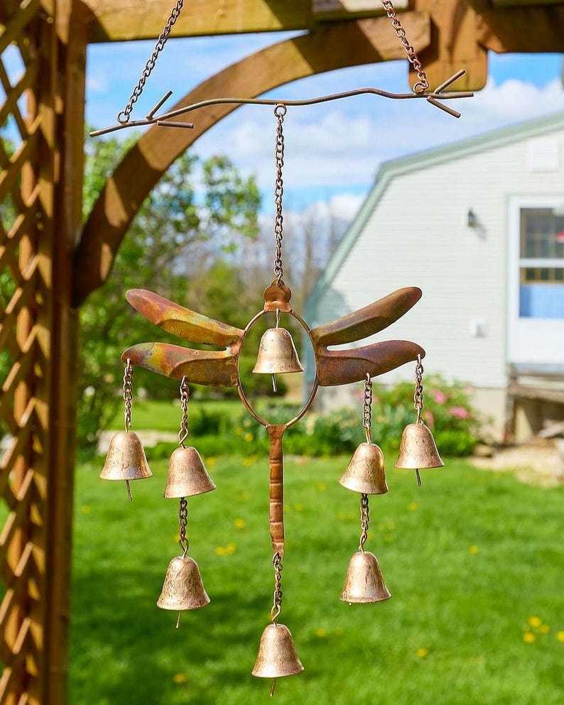 Dragonfly with Bells Wind Chime, Wind Chimes, Garden Decoration, Gardening Gifts, customer-gift-ornament, Decorative Hanging Garden Decore