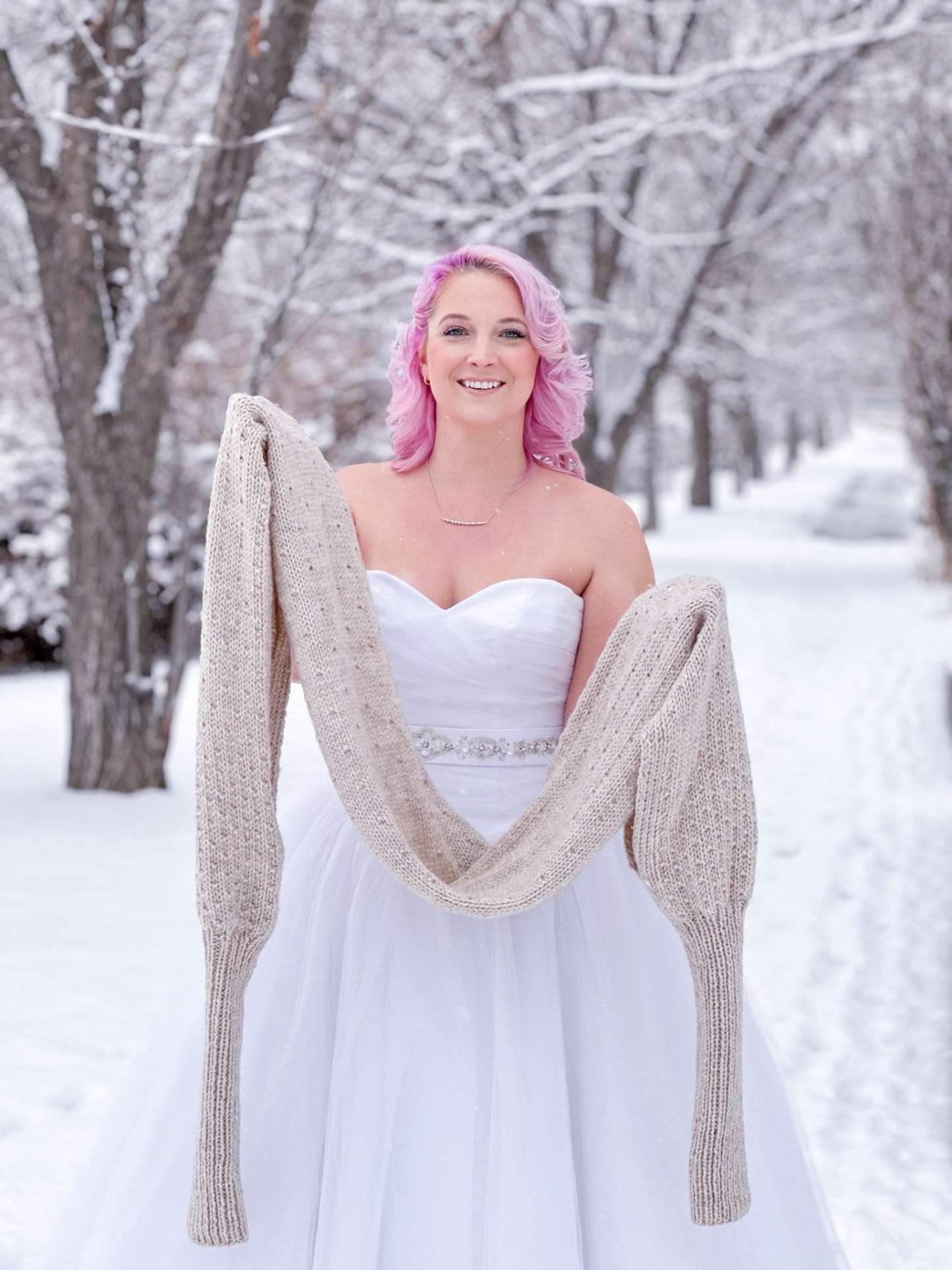 Snowfall Sweater Scarf, scarf with sleeves