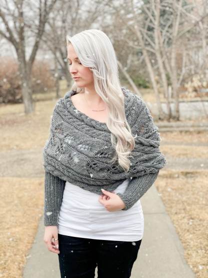 Wrapped Up in Cables Sweater Scarf, scarf with sleeves