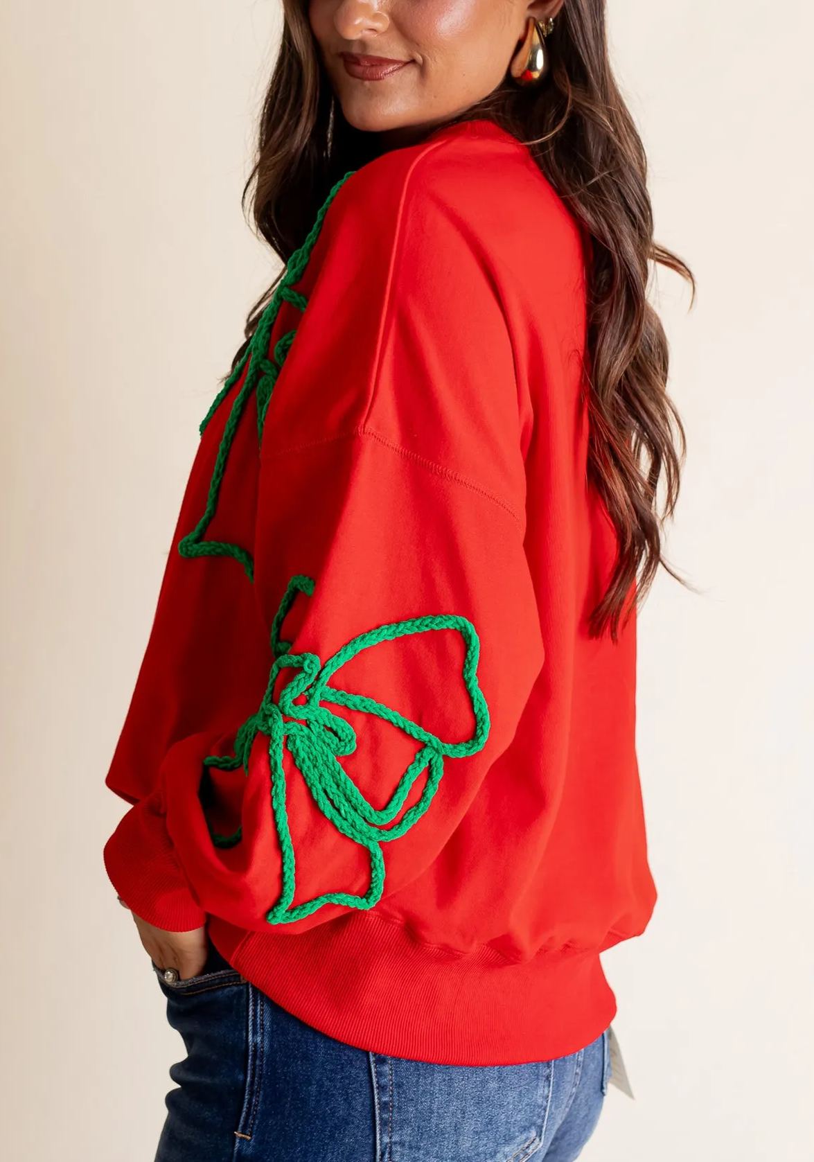 Christmas Bow Embroidered Sweatshirt 