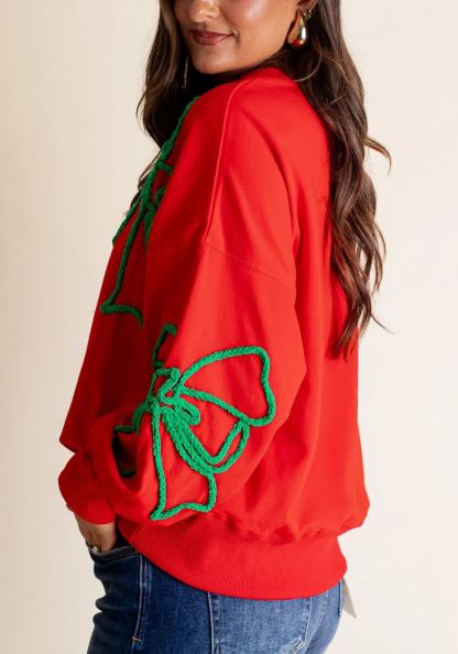 Christmas Bow Embroidered Sweatshirt 