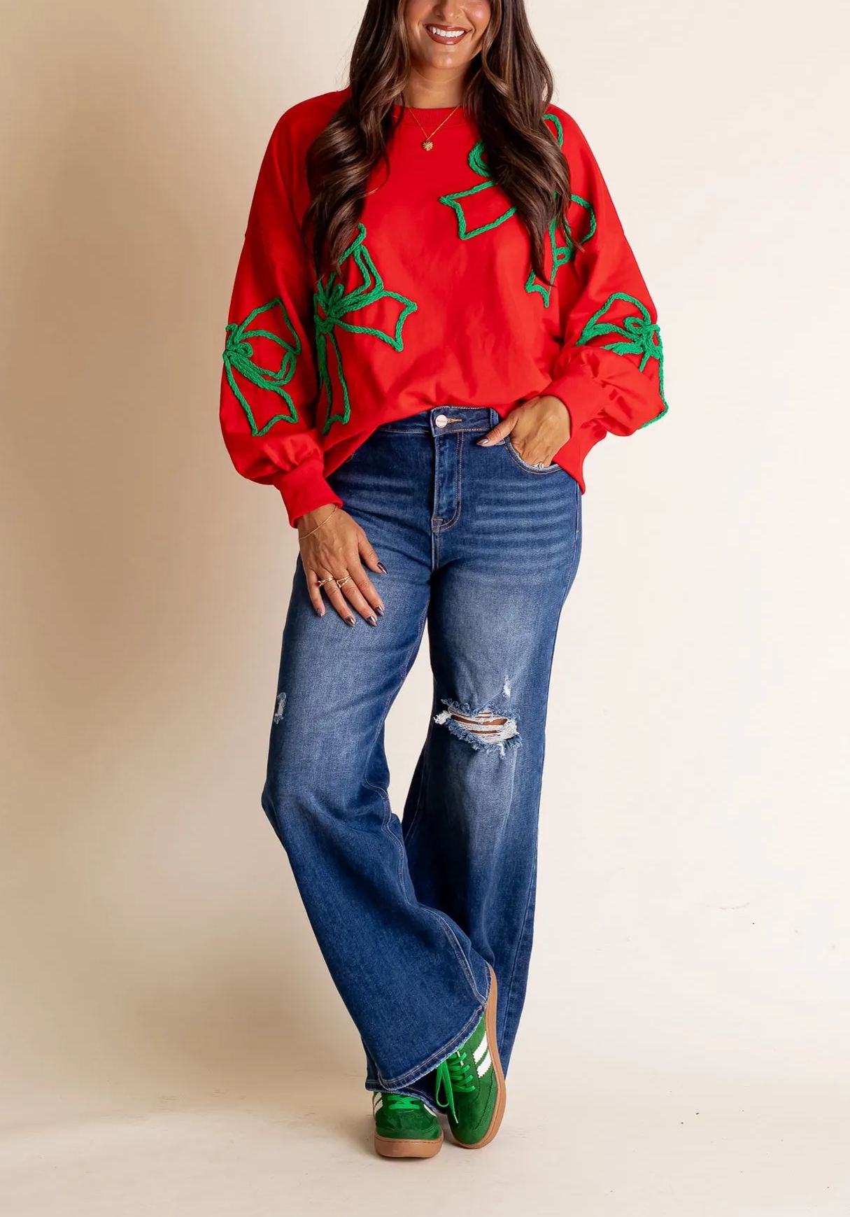 Christmas Bow Embroidered Sweatshirt 