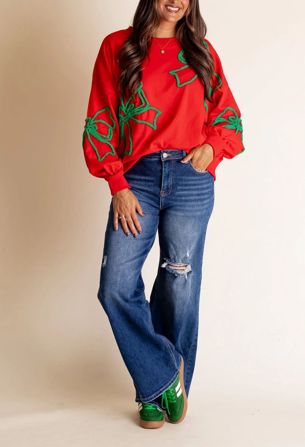 Christmas Bow Embroidered Sweatshirt 