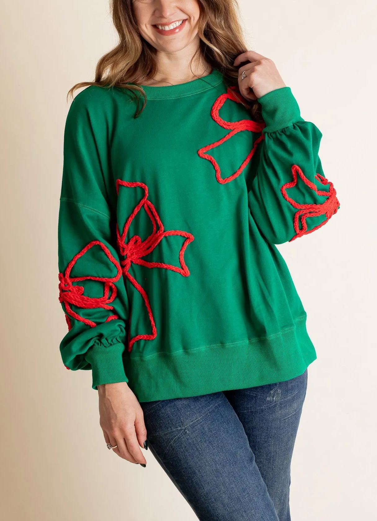 Christmas Bow Embroidered Sweatshirt 