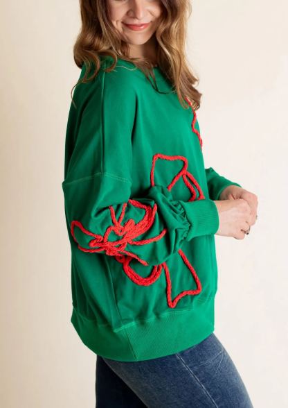 Christmas Bow Embroidered Sweatshirt 