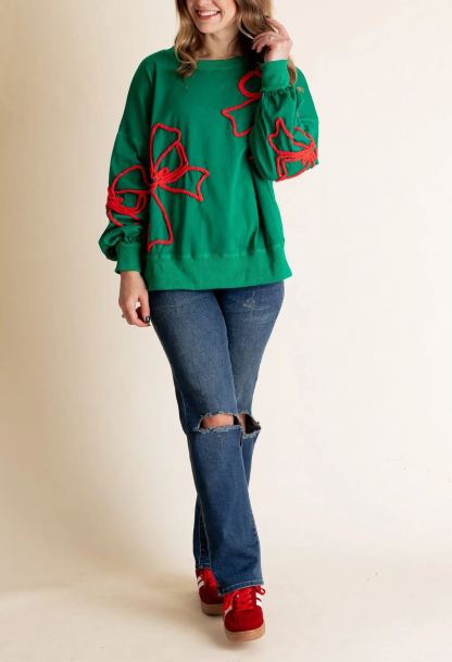 Christmas Bow Embroidered Sweatshirt 