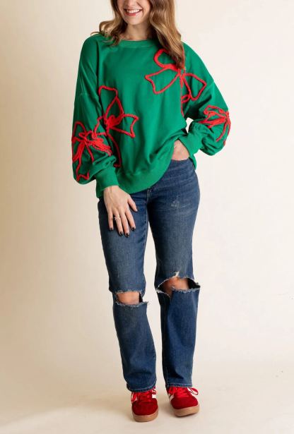 Christmas Bow Embroidered Sweatshirt 