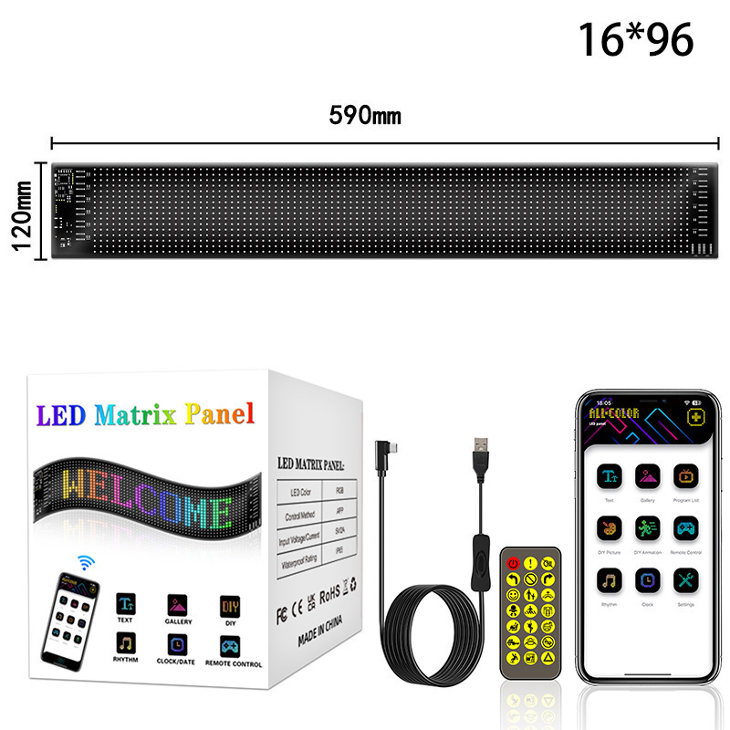 Colorful Eye Lamp Soft Screen for Car Windows, USB Scrolling LED Sign Flexible Matrix Panel, Large Programmable DIY Screen (52.3 * 7.5in)