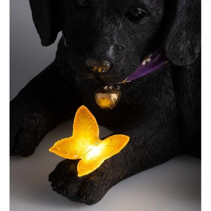 Labrador Retriever Puppy Statue with Solar Butterfly