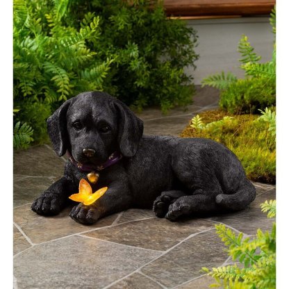 Labrador Retriever Puppy Statue with Solar Butterfly