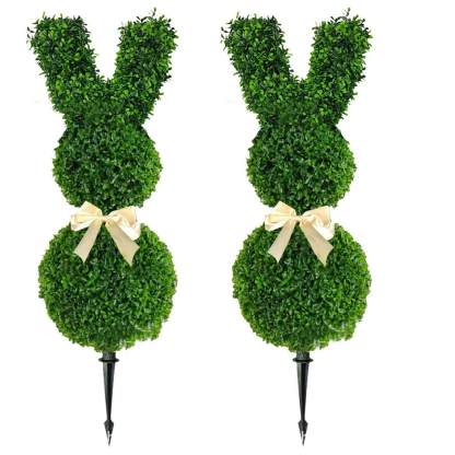 35" Artisan-Crafted Bunny Topiary