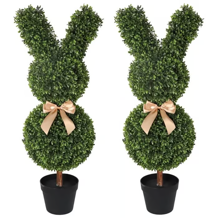 35" Artisan-Crafted Bunny Topiary