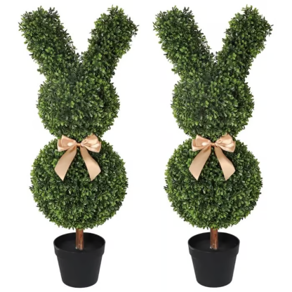 35" Artisan-Crafted Bunny Topiary