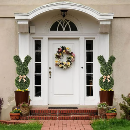 35" Artisan-Crafted Bunny Topiary