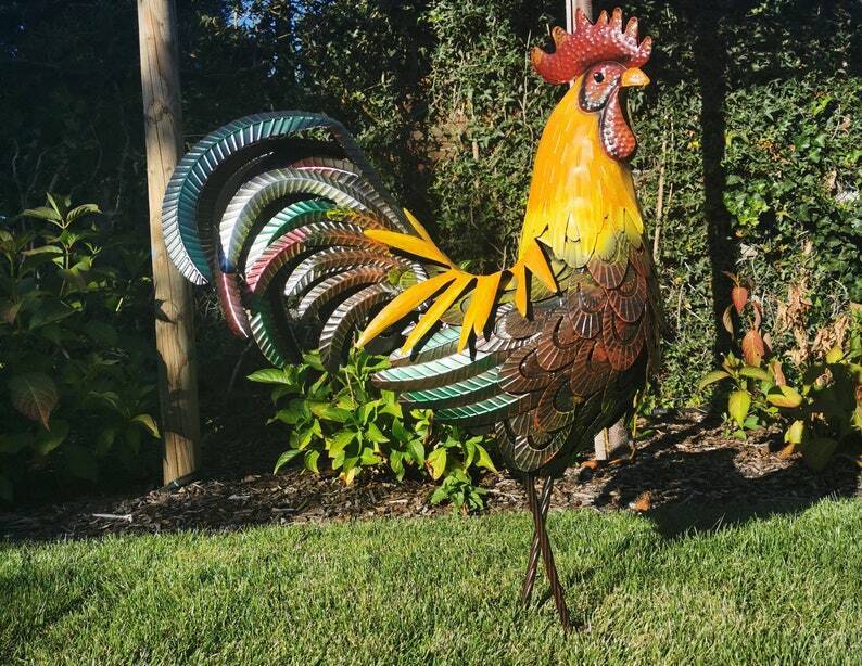 Large iron rooster - Decorative Rooster - Metal garden animals - Garden and patio inspiration