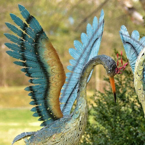 Set of 2 Large/Small Iron Dancing Cranes