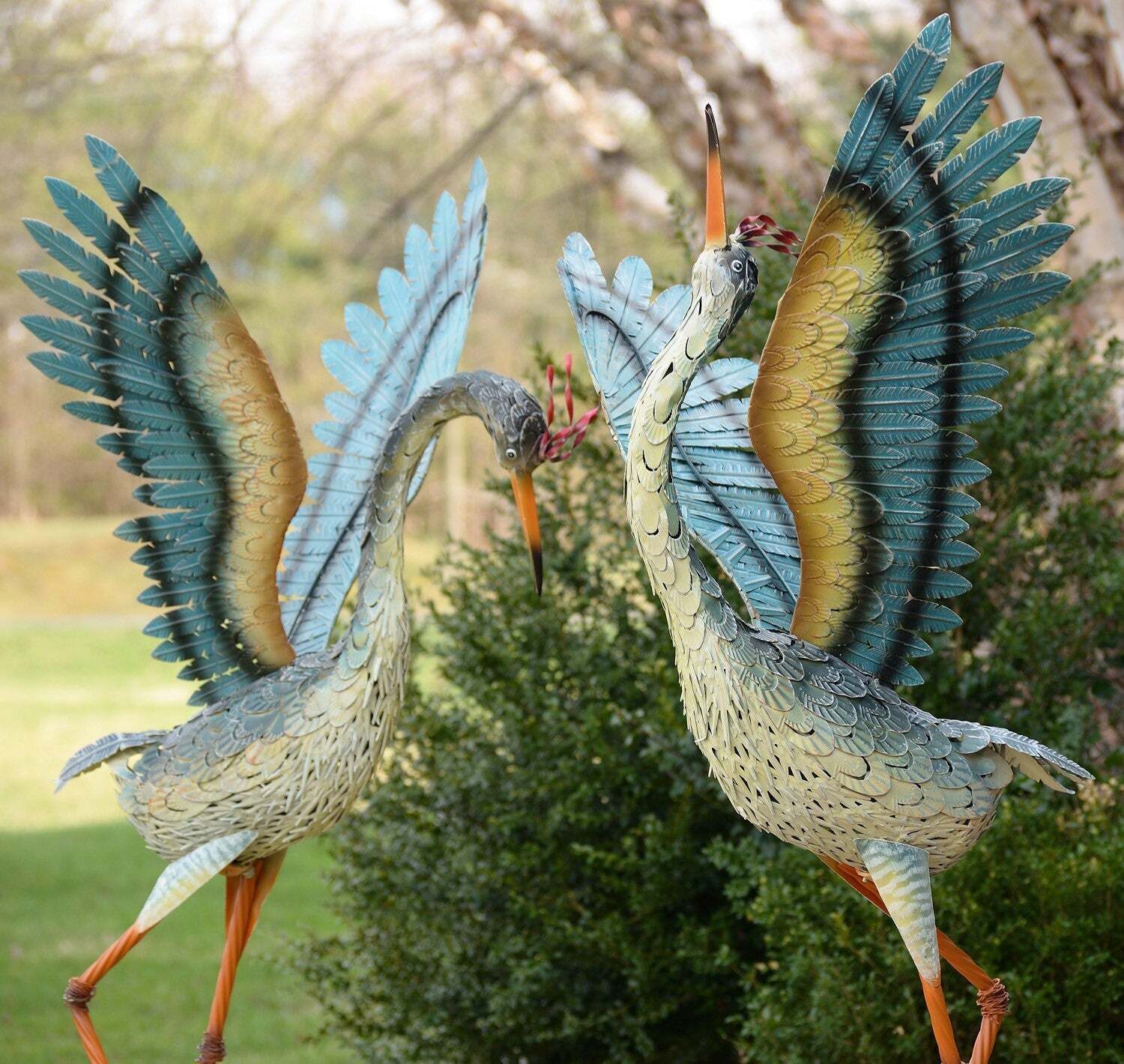 Set of 2 Large/Small Iron Dancing Cranes