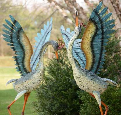 Set of 2 Large/Small Iron Dancing Cranes